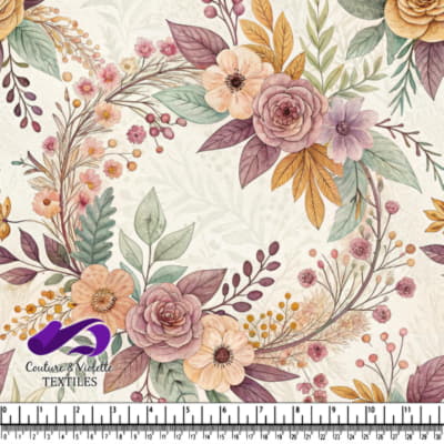 Autumn floral pattern with soft roses and leaves