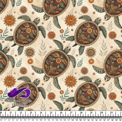 Tortues de Mer et Motif Floral en Tons Terrestres