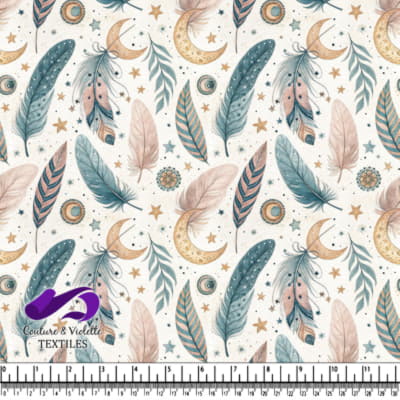 Bohemian style feathers moons stars and leaves