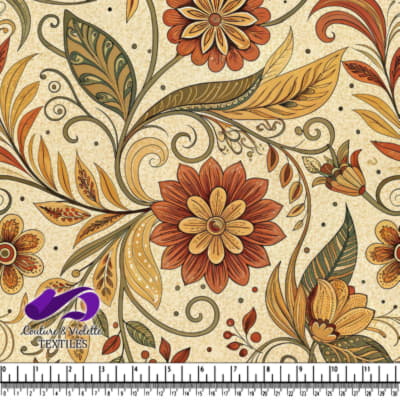 Motif Floral Automnal avec Feuilles et Tourbillons