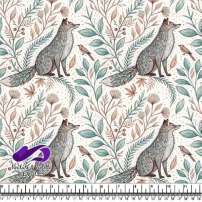 Fox and Bird Surrounded by Stylized Leaves