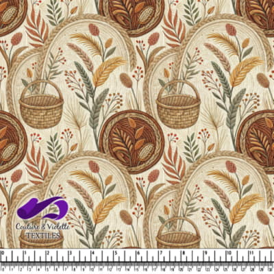 Motif Botanique de Récolte d'Automne avec Panier Tissé