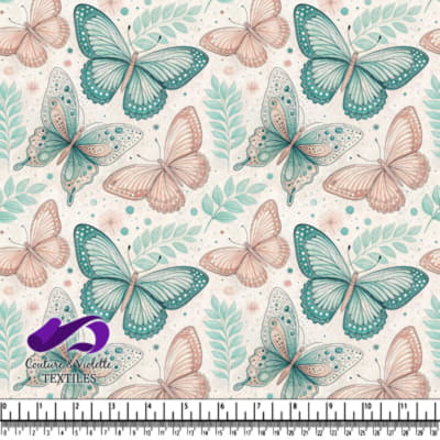 Motifs de papillons pastel aux tons teal et pêche