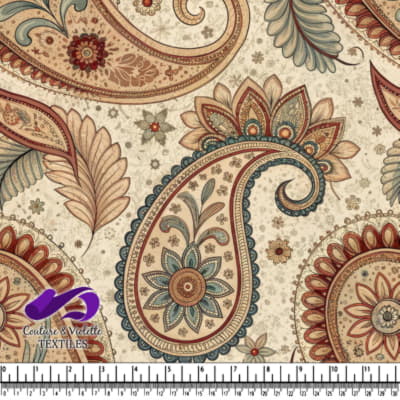 Vintage paisley and floral fabric pattern with earthy tones