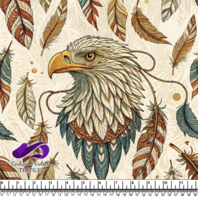 Tête d'aigle complexe entourée de plumes colorées et détaillées