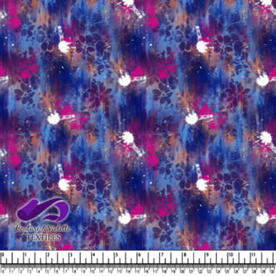 Motif abstrait avec éclaboussures de peinture bleue, violette, rose et blanche