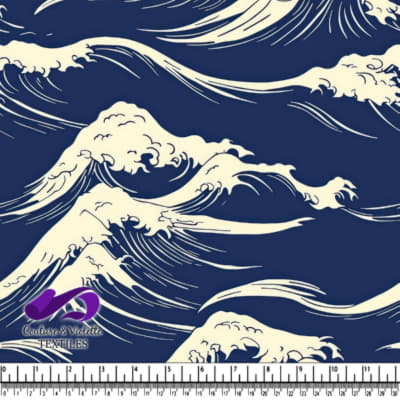 Stylized ocean waves pattern in navy and cream