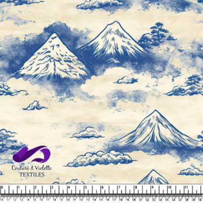 Vintage mountain landscape with clouds and snowy peaks