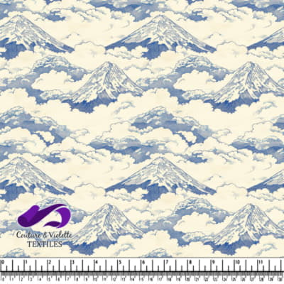Blue and white mountain landscape pattern