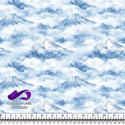 Watercolor Mountain Landscape with Clouds Pattern