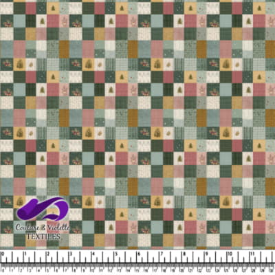 Vintage Patchwork Quilt Fabric with Floral and Tree Motifs