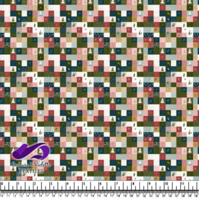 Christmas Patchwork Pattern with Trees and Snowflakes