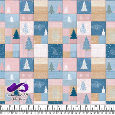 Motif Patchwork avec Sapins de Noël et Flocons de Neige