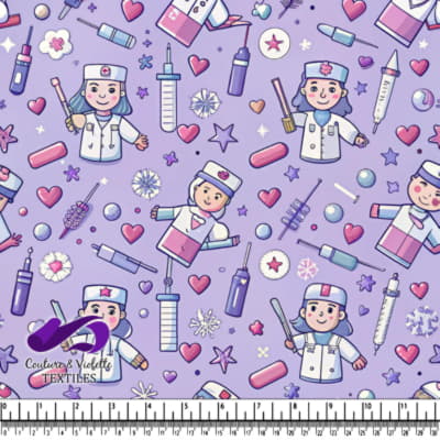 Cute Nurse and Medical Supplies Pattern on Lavender Background