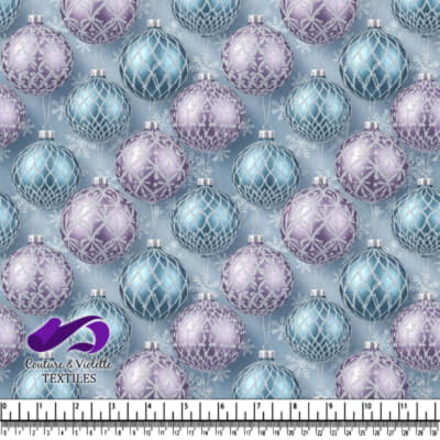 Blue and Purple Christmas Ornaments Pattern on Winter Background