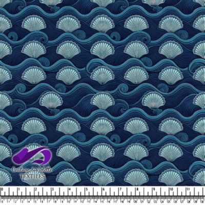 Imprimé de Coquillages et Vagues Marines en Tons Bleus