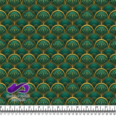 Art Deco Style Green and Gold Pattern Textile Design