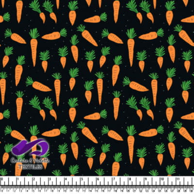 Bright Orange Carrots Pattern on Black Background