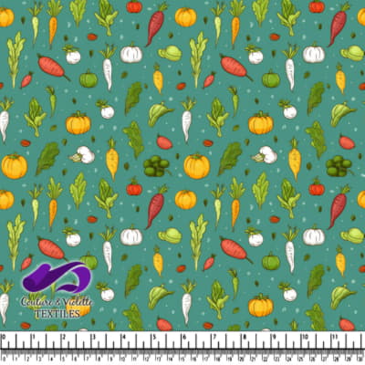 Hand Drawn Colorful Vegetables Pattern on Green Background
