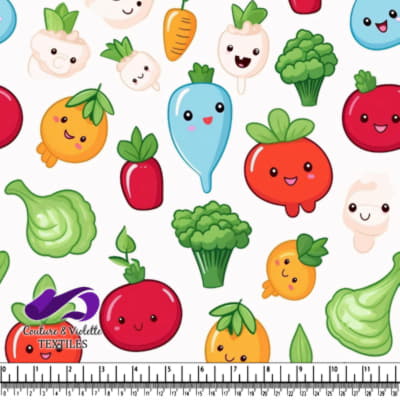 Cute Kawaii Fruits and Vegetables Pattern Design