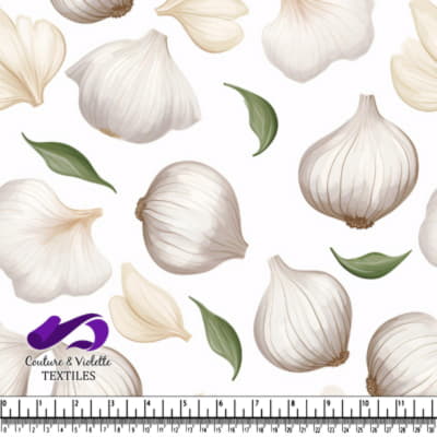 Motif Ail et Feuilles sur Fond Blanc