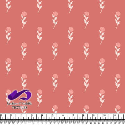 Delicate Pink Rose Pattern on Soft Coral Background