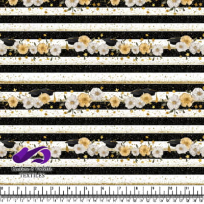 Gold and Black Graduation Floral Stripes Pattern