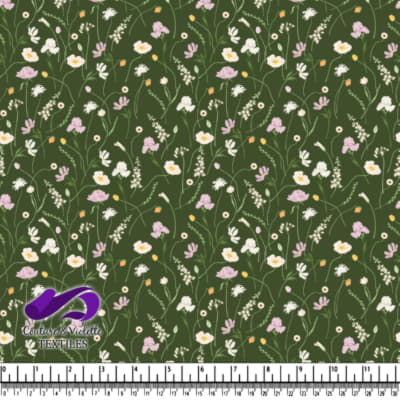 Motif de Fleurs Sauvages Délicates sur Fond Vert Olive