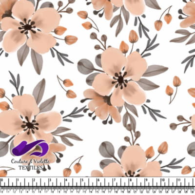 Motif Floral Doux Pêche sur Fond Blanc