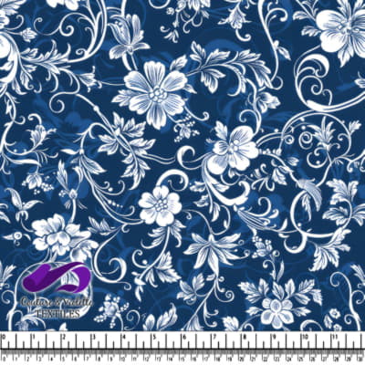 Motif floral vintage bleu et blanc