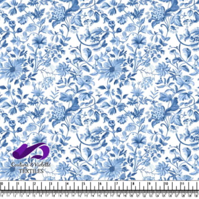 Blue and white floral pattern textile design