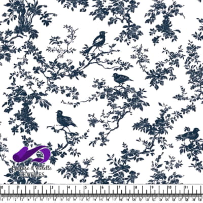 Vintage Blue Birds and Branches Pattern on White Background