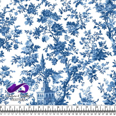 Imprimé Floral Toile Vintage Bleu et Blanc