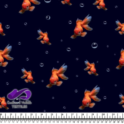 Goldfish Swimming in Dark Water with Air Bubbles Pattern