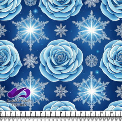 Roses Bleues et Flocons de Neige - Motif d'Hiver