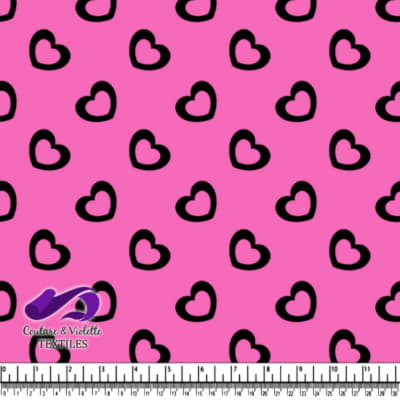 Black Heart Pattern on Bright Pink Background Textile Design