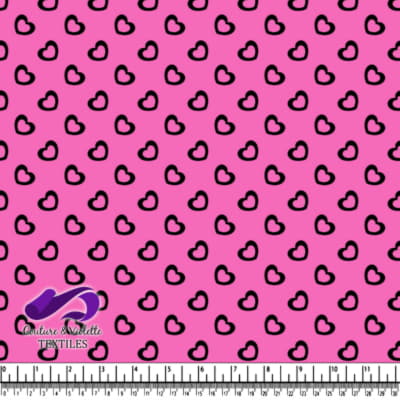 Black Heart Pattern on Bright Pink Background Textile Design
