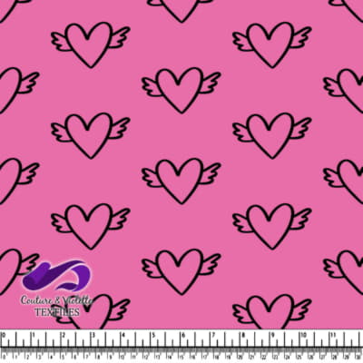 Winged Hearts Pattern on Pink Background