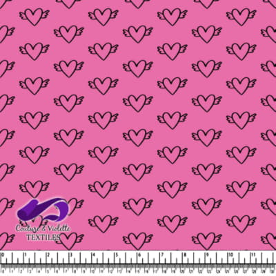 Winged Hearts Pattern on Pink Background