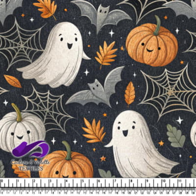 Jolie Motif Halloween avec Fantômes, Citrouilles et Chauves-souris