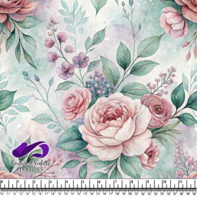 Motif de Roses Roses Vintage et Feuilles Vertes