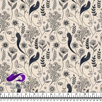 Motif Floral de Visages et de Mains