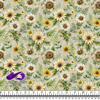Motif Floral de Tournesols et Feuilles Vertes