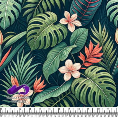 Motif de Feuilles et Fleurs Tropicales