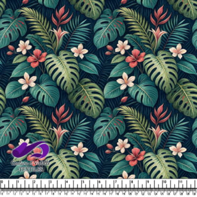 Motif de Feuilles Tropicales et Fleurs Exotiques