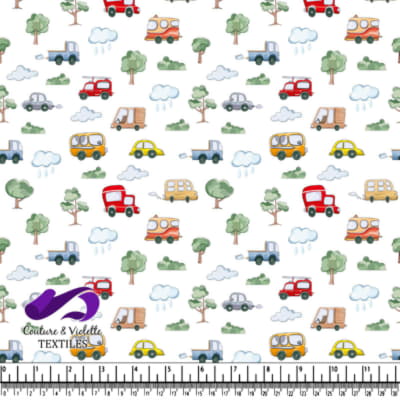 Cute Cars Clouds and Trees Pattern