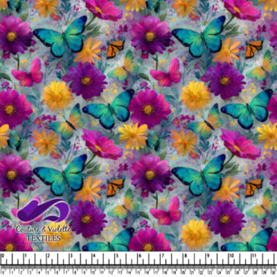 Motif de Papillons et Fleurs Vives