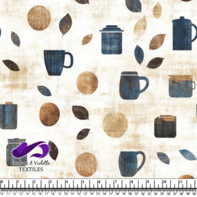 Motif Abstrait de Tasses de Café et de Feuilles