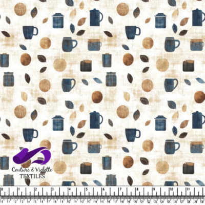 Motif Abstrait de Tasses de Café et de Feuilles