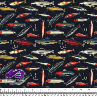Colorful Fishing Lures Pattern on Dark Background